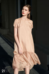 Silk A-Line Dress with Sheer Hem Panel